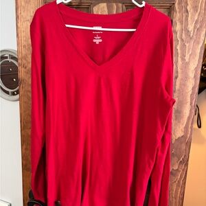 Sonoma Women's Vivid Red Long Sleeve V-Neck Tee
